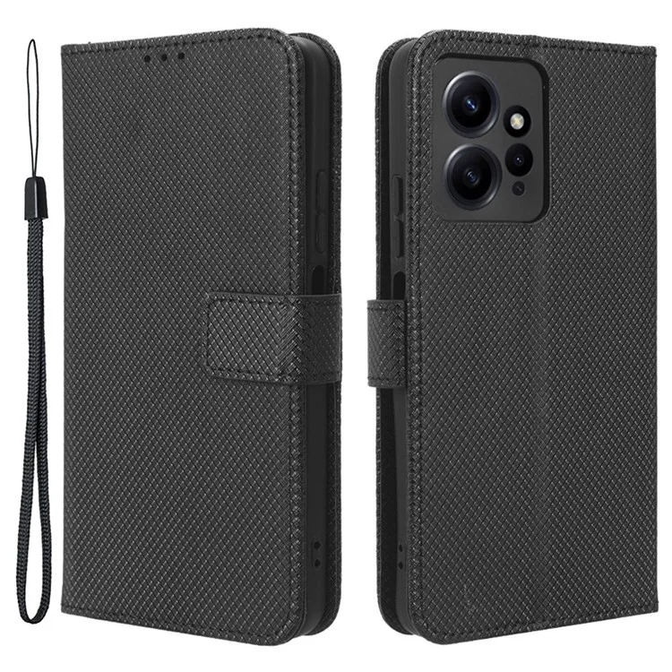 Für Xiaomi Redmi Note 12 4G Smartphone-Hülle Ledertasche mit Diamantstruktur - Schwarz