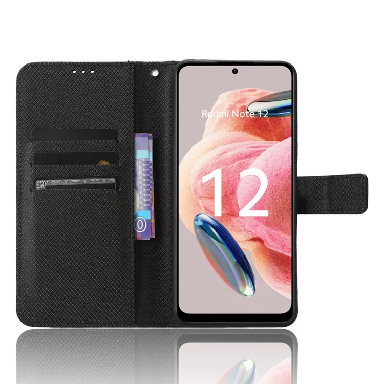 Für Xiaomi Redmi Note 12 4G Smartphone-Hülle Ledertasche mit Diamantstruktur - Schwarz