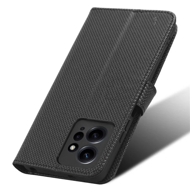Für Xiaomi Redmi Note 12 4G Smartphone-Hülle Ledertasche mit Diamantstruktur - Schwarz