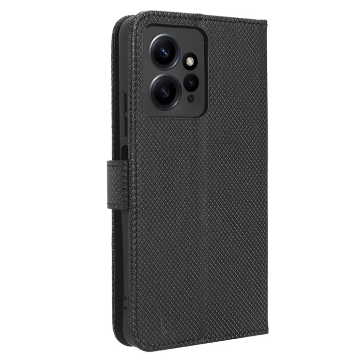 Für Xiaomi Redmi Note 12 4G Smartphone-Hülle Ledertasche mit Diamantstruktur - Schwarz