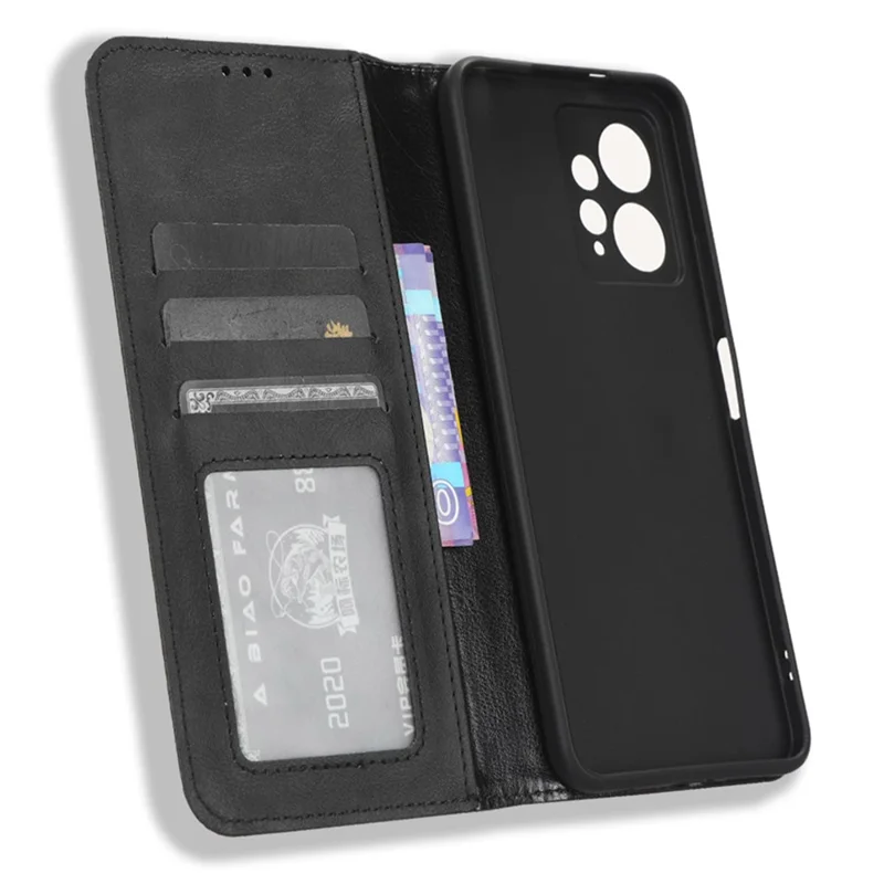 Per Xiaomi Redmi Note 12 4G Portafoglio Stand Phone Case Retro Custodia in Pelle - Nero