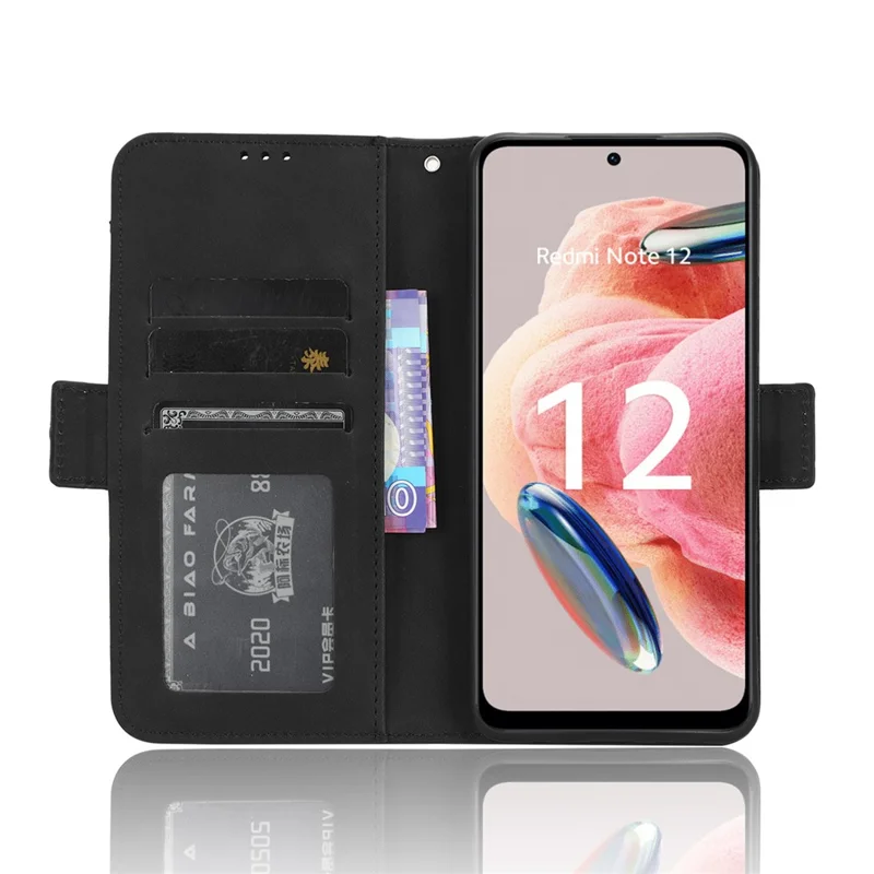 Custodia per telefono con più slot per schede per Xiaomi Redmi Note 12 4G Wallet Stand Custodia in pelle - Nero