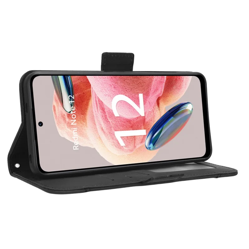Custodia per telefono con più slot per schede per Xiaomi Redmi Note 12 4G Wallet Stand Custodia in pelle - Nero