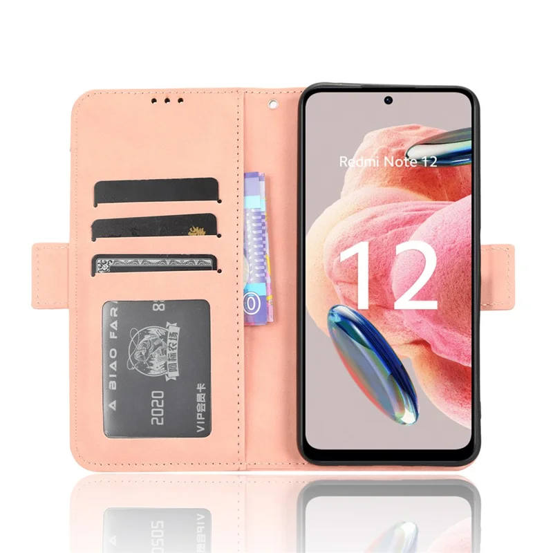 Multiple Card Slots Phone Case for Xiaomi Redmi Note 12 4G Wallet Stand Leather Phone Cover - Pink
