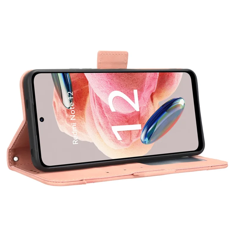 Multiple Card Slots Phone Case for Xiaomi Redmi Note 12 4G Wallet Stand Leather Phone Cover - Pink