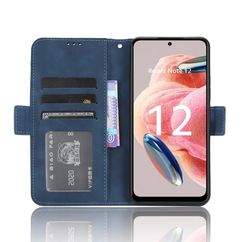 Läderlugg med flera kortfack till Xiaomi Redmi Note 12 4G Plånbokstånd Läder mobilhölse - Blå