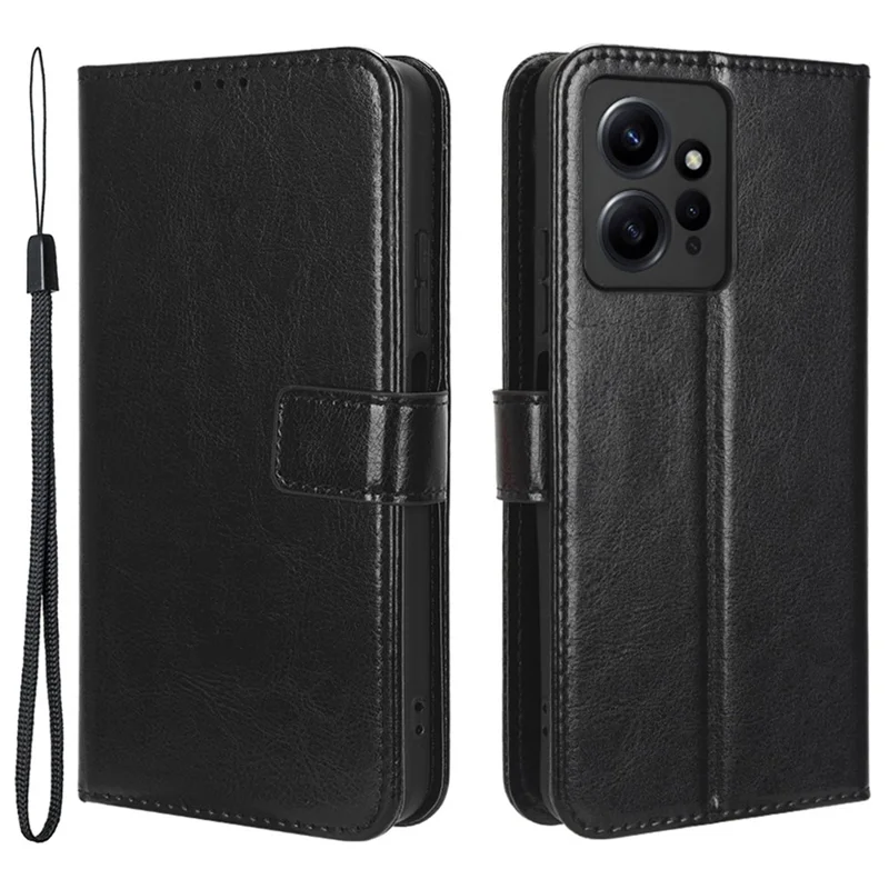 For Xiaomi Redmi Note 12 4G Wallet Stand PU Leather Case Crazy Horse Texture Cell Phone Cover - Black