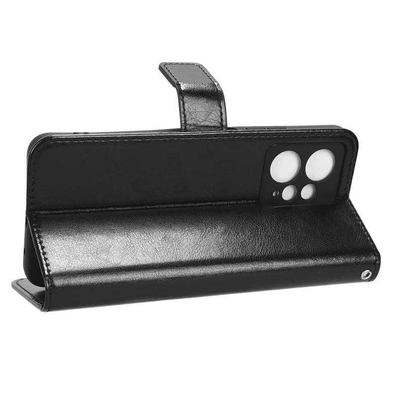 For Xiaomi Redmi Note 12 4G Wallet Stand PU Leather Case Crazy Horse Texture Cell Phone Cover - Black