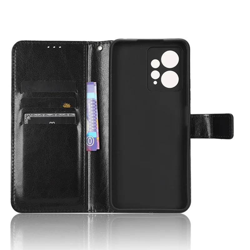 For Xiaomi Redmi Note 12 4G Wallet Stand PU Leather Case Crazy Horse Texture Cell Phone Cover - Black
