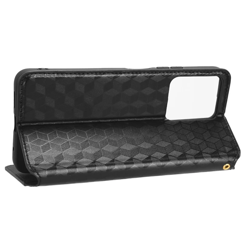 Für Xiaomi Redmi Note 12 4G Stand Phone Cover Wallet Rhombus Pattern Imprinted PU Leather Case - Schwarz