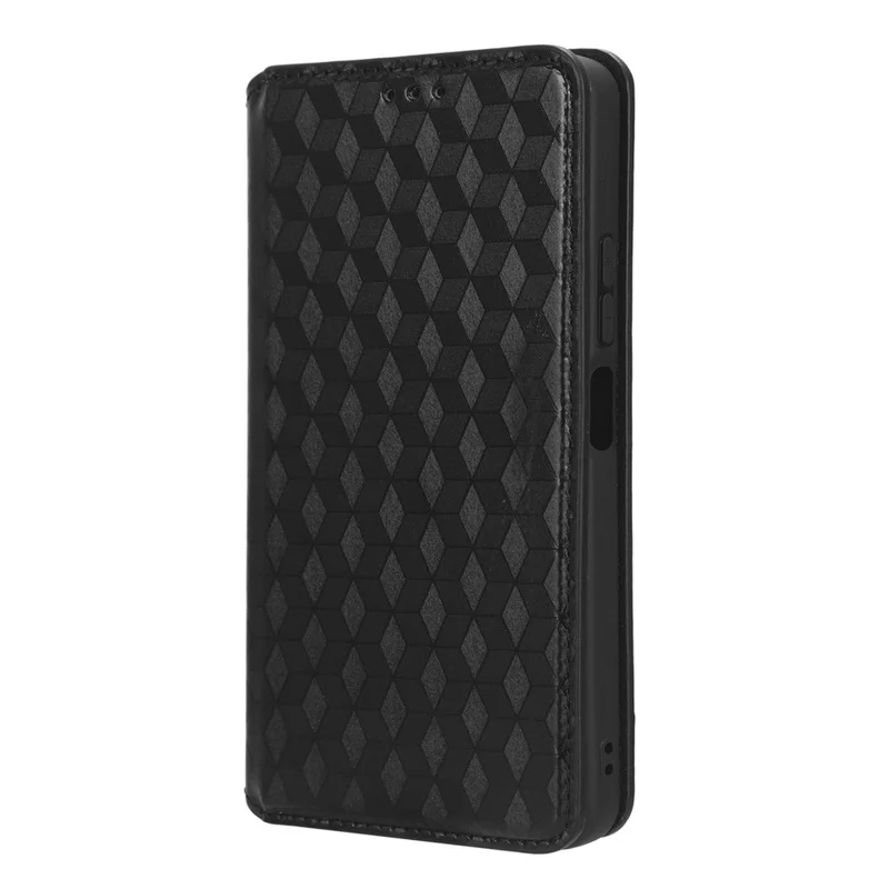 Für Xiaomi Redmi Note 12 4G Stand Phone Cover Wallet Rhombus Pattern Imprinted PU Leather Case - Schwarz
