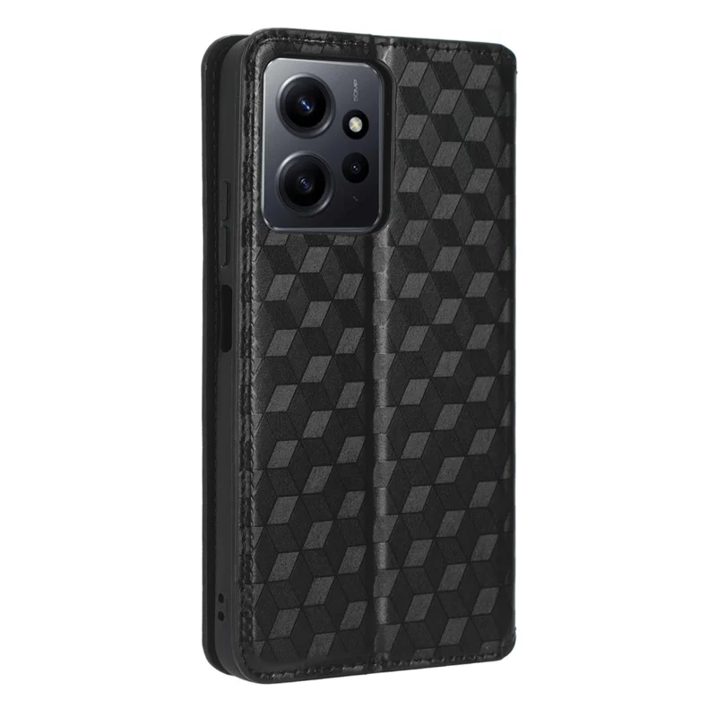 Für Xiaomi Redmi Note 12 4G Stand Phone Cover Wallet Rhombus Pattern Imprinted PU Leather Case - Schwarz