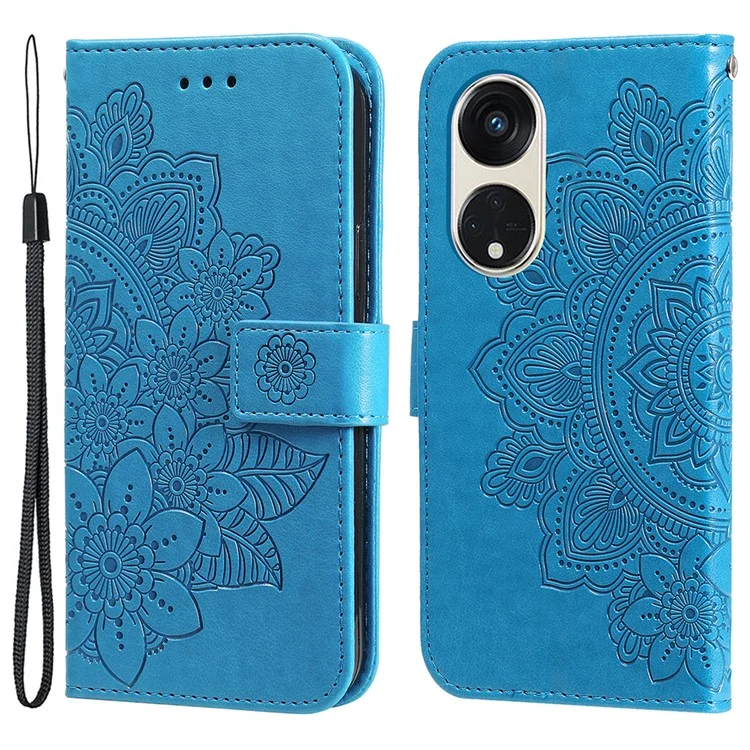 Para Oppo Reno8 T 5G / A1 Pro 5G Suporte de capa de telefone de couro PU com estampa de flor - Azul