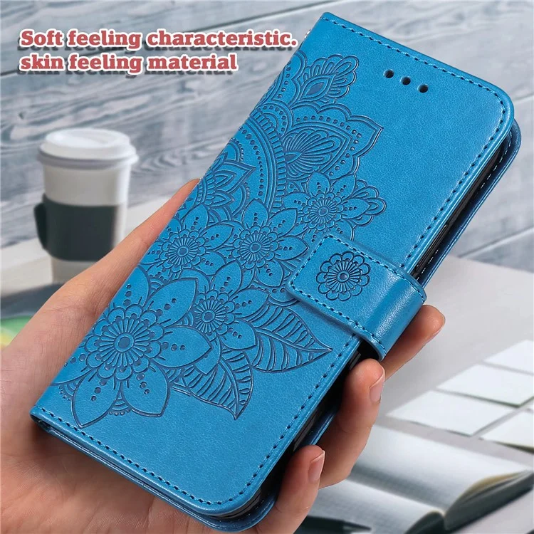 Para Oppo Reno8 T 5G / A1 Pro 5G Suporte de capa de telefone de couro PU com estampa de flor - Azul