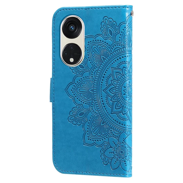 Para Oppo Reno8 T 5G / A1 Pro 5G Suporte de capa de telefone de couro PU com estampa de flor - Azul