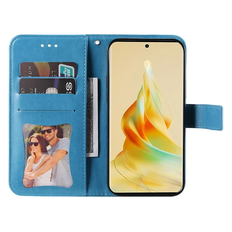 Para Oppo Reno8 T 5G / A1 Pro 5G Suporte de capa de telefone de couro PU com estampa de flor - Azul