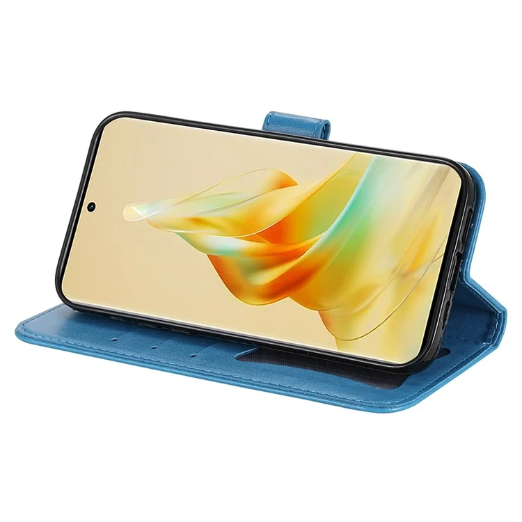 Para Oppo Reno8 T 5G / A1 Pro 5G Suporte de capa de telefone de couro PU com estampa de flor - Azul