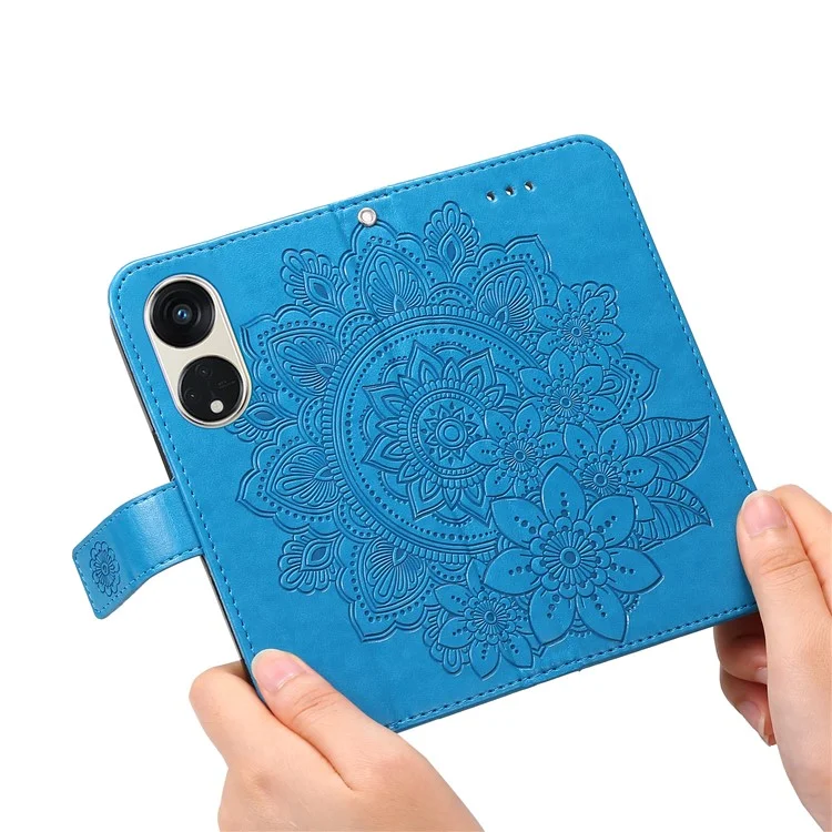 Para Oppo Reno8 T 5G / A1 Pro 5G Suporte de capa de telefone de couro PU com estampa de flor - Azul