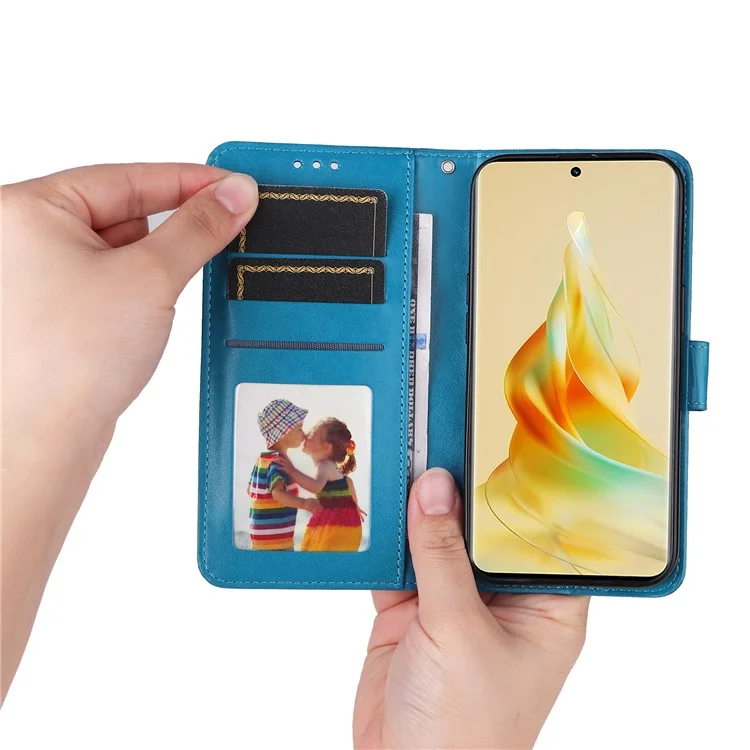 Para Oppo Reno8 T 5G / A1 Pro 5G Leather Phone Case Sunflower Imprinted Wallet Stand Smartphone Cover with Strap - Blue