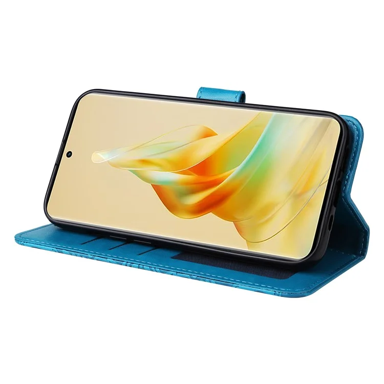 Para Oppo Reno8 T 5G / A1 Pro 5G Leather Phone Case Sunflower Imprinted Wallet Stand Smartphone Cover with Strap - Blue