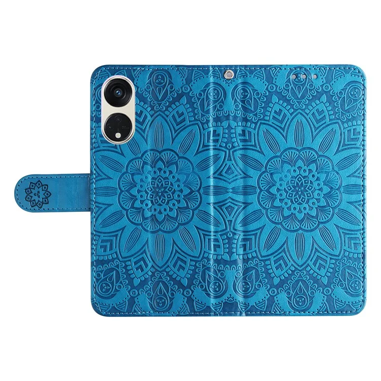 Para Oppo Reno8 T 5G / A1 Pro 5G Leather Phone Case Sunflower Imprinted Wallet Stand Smartphone Cover with Strap - Blue