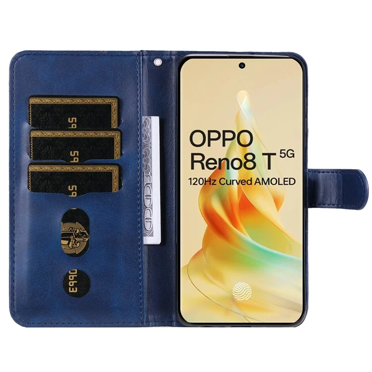 Para Oppo Reno8 T 5G / A1 Pro 5G Zipper Pocket Phone Stand Case Calf Texture Leather Wallet Phone Cover - Azul