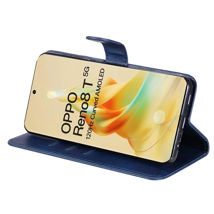 Para Oppo Reno8 T 5G / A1 Pro 5G Zipper Pocket Phone Stand Case Calf Texture Leather Wallet Phone Cover - Azul
