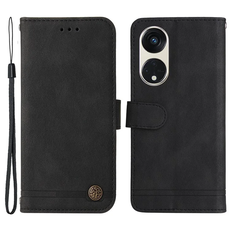 Para Oppo Reno8 T 5G / A1 Pro 5G Funda de Teléfono de Piel Grabada con Líneas Tacto Piel Billetera Soporte Cubierta del Teléfono - Negro