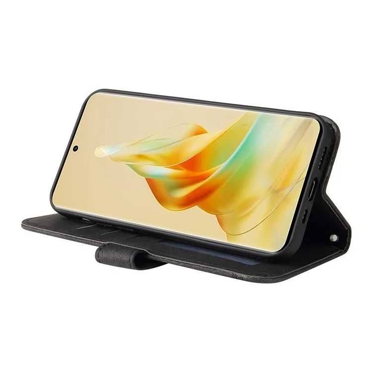 Para Oppo Reno8 T 5G / A1 Pro 5G Funda de Teléfono de Piel Grabada con Líneas Tacto Piel Billetera Soporte Cubierta del Teléfono - Negro