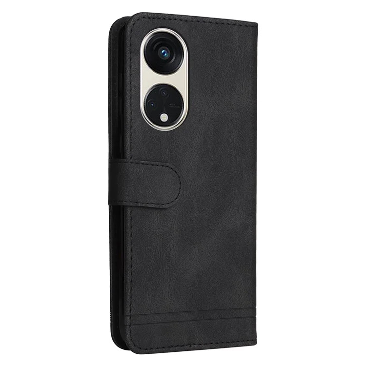 Para Oppo Reno8 T 5G / A1 Pro 5G Funda de Teléfono de Piel Grabada con Líneas Tacto Piel Billetera Soporte Cubierta del Teléfono - Negro
