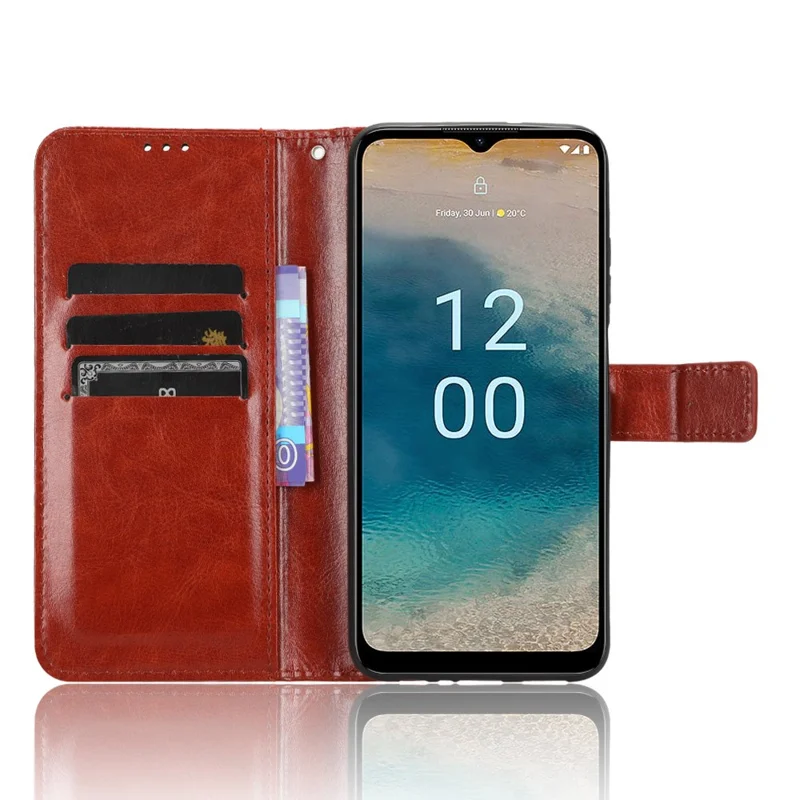 For Nokia G22 Wallet Phone Case PU Leather Crazy Horse Texture Flip Folio Cover with Stand - Brown