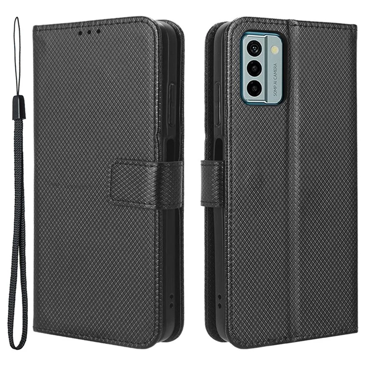 Für Nokia G22 Flip Book Stand PU-Leder Schutzhülle Diamantstruktur Brieftasche Handyhülle - Schwarz