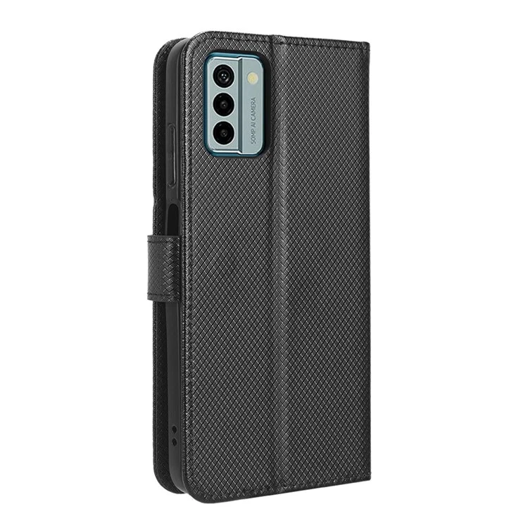 Für Nokia G22 Flip Book Stand PU-Leder Schutzhülle Diamantstruktur Brieftasche Handyhülle - Schwarz