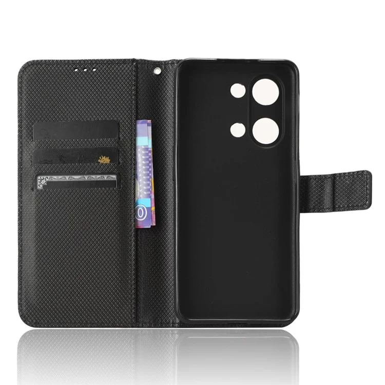 For OnePlus Nord 3 5G / Ace 2V Stand Wallet Phone Case Diamond Texture Leather Smartphone Cover - Black