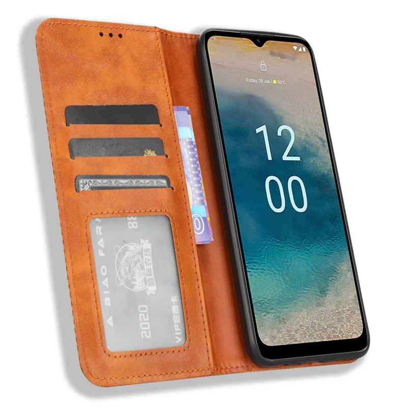 For Nokia G22 PU Leather Retro Phone Case Wallet Stand Magnetic Flip Cover - Brown
