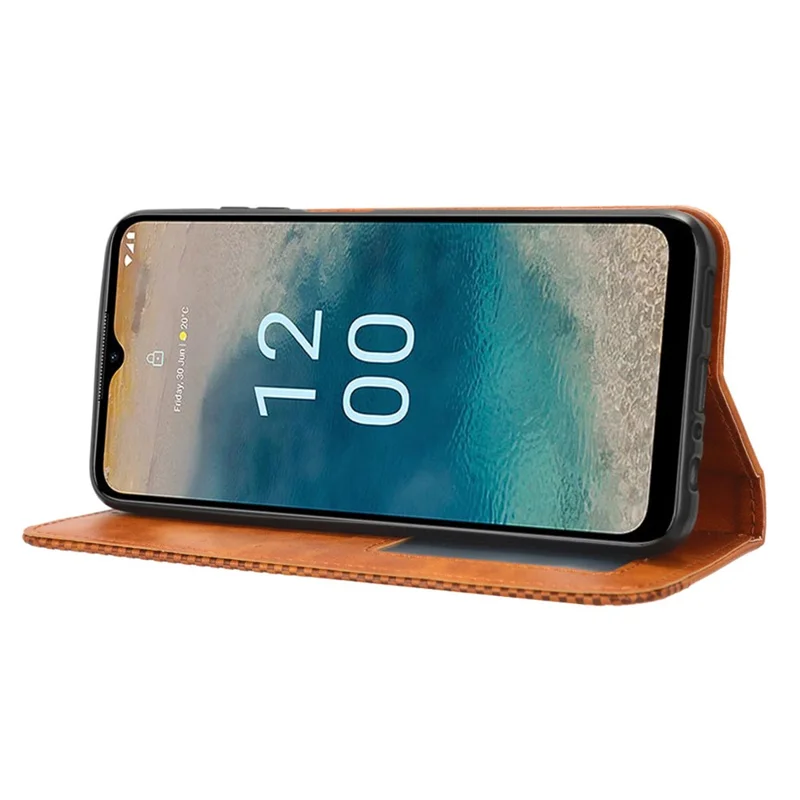 For Nokia G22 PU Leather Retro Phone Case Wallet Stand Magnetic Flip Cover - Brown