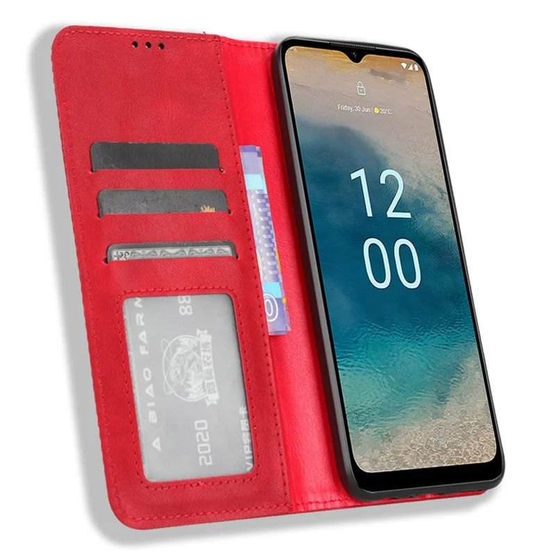 For Nokia G22 PU-læder Retro telefonbeskytning med tegnebog og stander, magnetisk flipdæksel - Rød