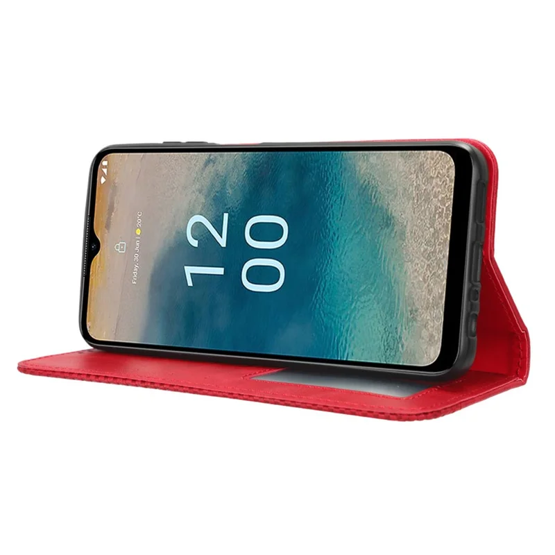 For Nokia G22 PU-læder Retro telefonbeskytning med tegnebog og stander, magnetisk flipdæksel - Rød