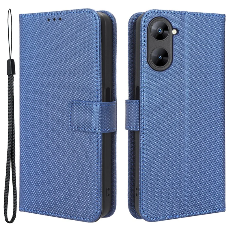 For Realme V30 5G / V30t PU Leather Phone Case Diamond Texture Phone Cover with Wallet Stand - Blue
