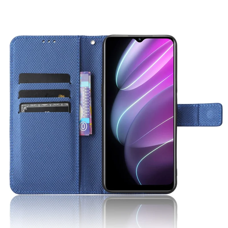 For Realme V30 5G / V30t PU Leather Phone Case Diamond Texture Phone Cover with Wallet Stand - Blue