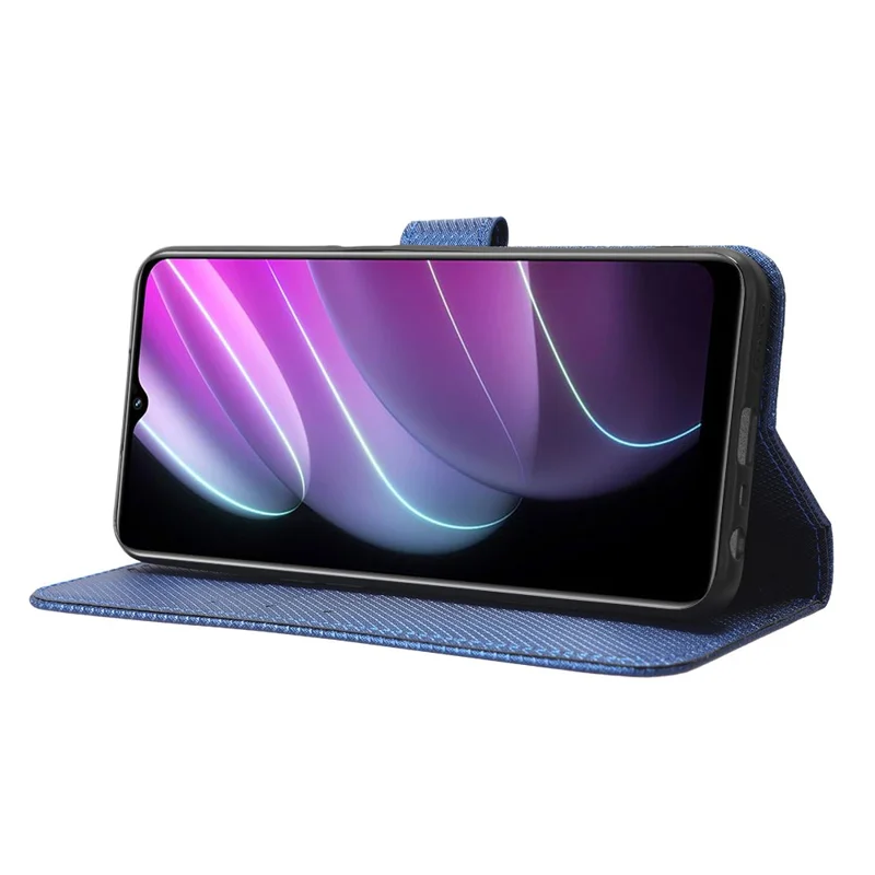 For Realme V30 5G / V30t PU Leather Phone Case Diamond Texture Phone Cover with Wallet Stand - Blue