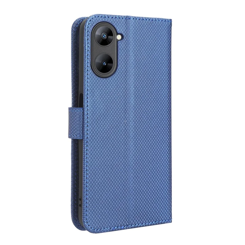 For Realme V30 5G / V30t PU Leather Phone Case Diamond Texture Phone Cover with Wallet Stand - Blue
