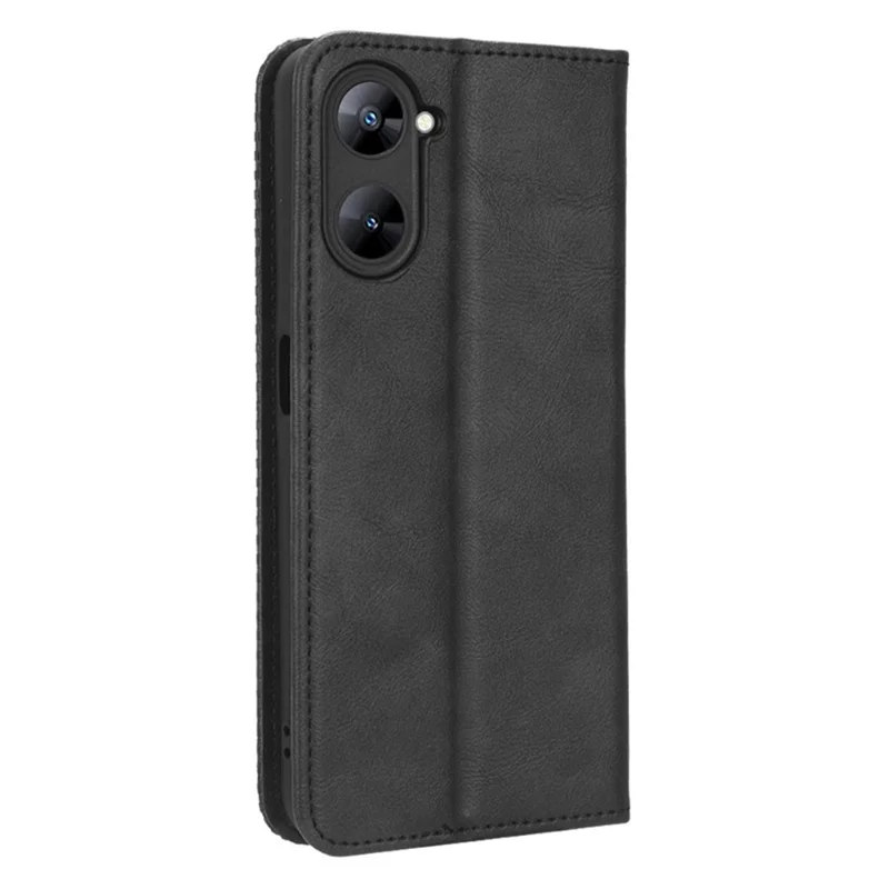 For Realme V30 5G / V30t PU Leather Wallet Phone Case Retro Mobile Phone Stand Cover - Black