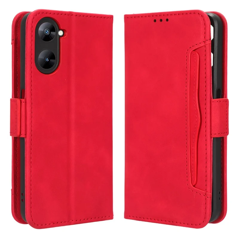For Realme V30 5G / V30t Multiple Card Slots Phone Case PU Leather Stand Wallet Phone Cover - Red