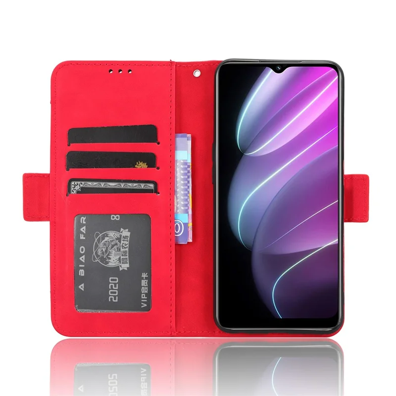 For Realme V30 5G / V30t Multiple Card Slots Phone Case PU Leather Stand Wallet Phone Cover - Red