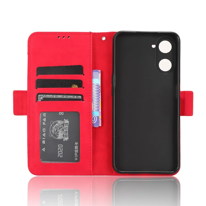 For Realme V30 5G / V30t Multiple Card Slots Phone Case PU Leather Stand Wallet Phone Cover - Red