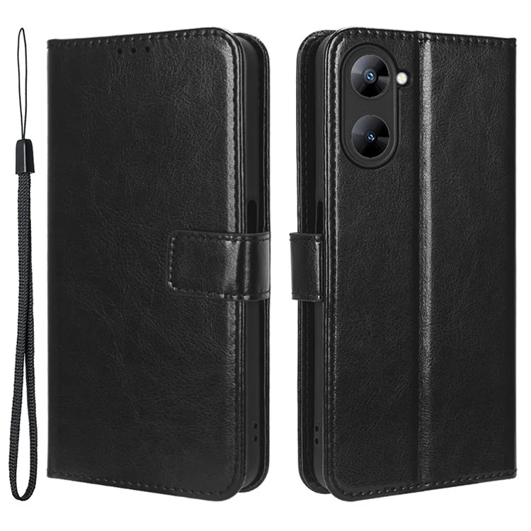 Для Realme V30 5G / V30t Crazy Horse Texture Wallet Phone Case PU Leather Phone Stand Cover - Чёрный