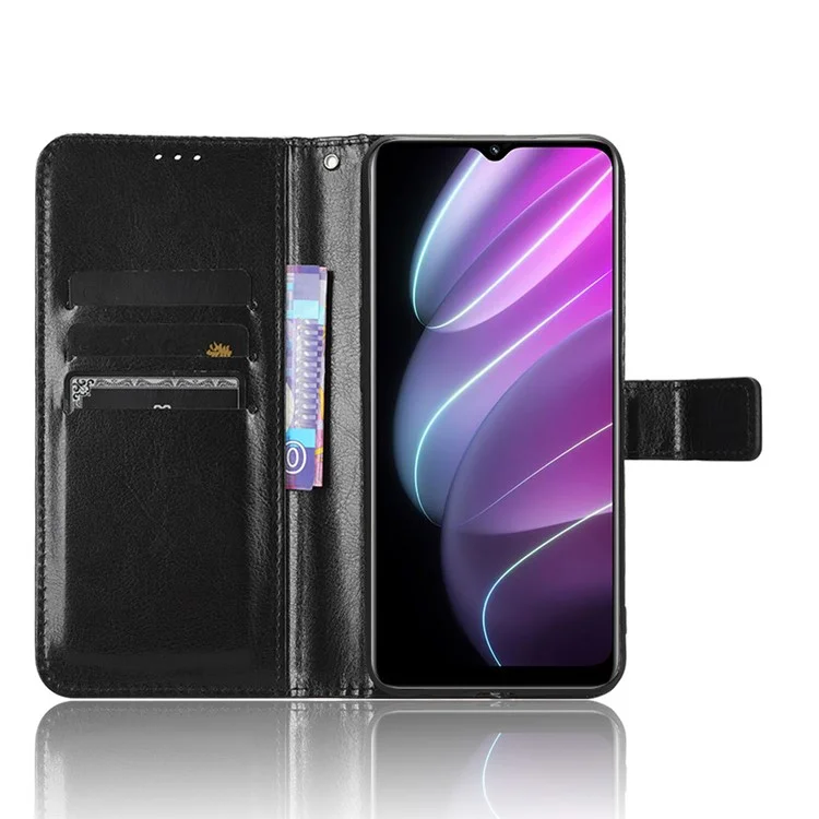 Для Realme V30 5G / V30t Crazy Horse Texture Wallet Phone Case PU Leather Phone Stand Cover - Чёрный
