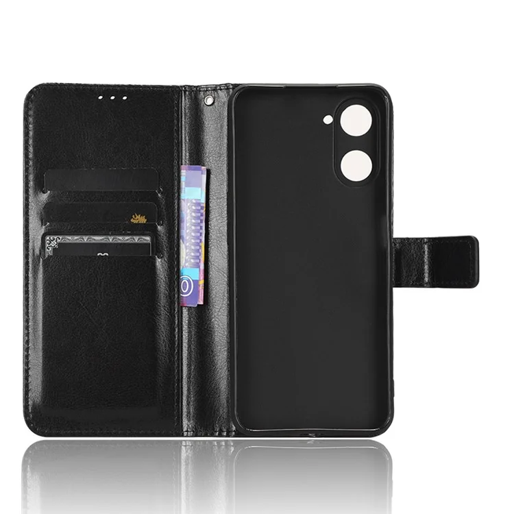Для Realme V30 5G / V30t Crazy Horse Texture Wallet Phone Case PU Leather Phone Stand Cover - Чёрный