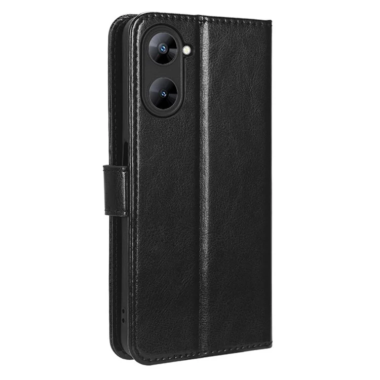 Для Realme V30 5G / V30t Crazy Horse Texture Wallet Phone Case PU Leather Phone Stand Cover - Чёрный